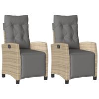 Tuinstoelen 2 st verstelbaar voetensteun poly rattan beige mix - thumbnail