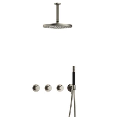 Hotbath Cobber X - CX7067 - Inbouw Regendoucheset - Geborsteld Nikkel - 2 Stopkranen - Thermostatisch - Plafondbuis 15 cm - Hoofddouche 300 mm - Staafhanddouche - met M106 - Waterbesparend