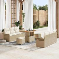 Tuinbankenset met kussen 9 pcs Beige poly rattan - thumbnail