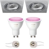 GU10 Inbouwspot Set - Mat Zilver - Inbouw Vierkant - Kantelbaar - Philips Hue - White and Color Ambiance - Bluetooth - Pragmi Borny Pro - 92mm - thumbnail