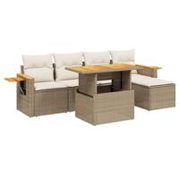 6-delige Loungeset met kussens poly rattan beige - thumbnail