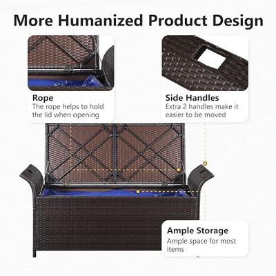 Opbergbankje met kussen 138 cm poly rattan bruin