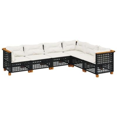 6-delige Loungeset met kussens poly rattan zwart
