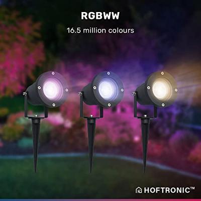Set van 9 Sydney Smart prikspots - RGBWW - Wifi + Bluetooth - 5,5 Watt 345 lumen - IP65 Waterdicht - 1,5m netsnoer - Bestuurbaar via app - Google Home, Amazon Alexa en Siri - Zwart - Tuinspots