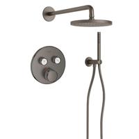 Grohe Adema Rise Regendoucheset - rond - wandaansluitbocht met handdouchehouder - gladde doucheslang - staafhanddouche - wandarm - 25cm hoofddouche - Grohe SmartControl inbouwthermostaat - brushed hard graphite SW225087/SW1244355/SW105953 - thumbnail