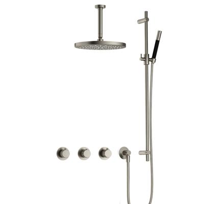 Hotbath Cobber X - CX7067 - Inbouw Regendoucheset - Geborsteld Nikkel - 2 Stopkranen - Thermostatisch - Plafondbuis 15 cm - Hoofddouche 300 mm - Staafhanddouche - Glijstang 900 mm - met M106 - Waterbesparend