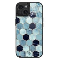 iPhone 15 glazen hardcase - Blue cubes - thumbnail