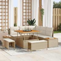8-delige Tuinbankenset met kussens poly rattan acacia beige - thumbnail