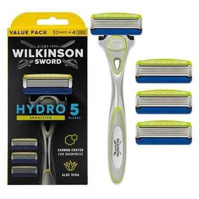 Wilkinson Wilkinson Sword Hydro 5 Sensitive Scheerhouder + 4 scheermesjes Wilkinson Wilkinson Sword Hydro 5 Sensitive Scheerhouder + 4 scheermesjes