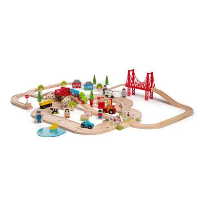Bigjigs houten weg en treinset platteland, 80dlg. Bigjigs houten weg en treinset platteland, 80dlg.