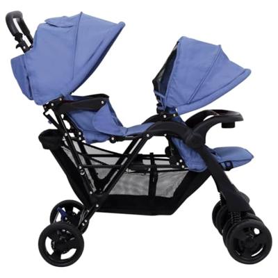 VidaXL Tweelingkinderwagen tandem staal marineblauw - thumbnail