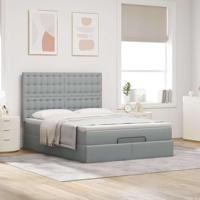 Ottoman bed met matras en LED's 140x200cm stof lichtgrijs - thumbnail