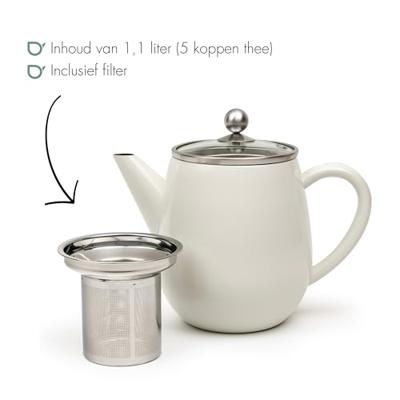 Bredemeijer Duet Eva Theepot 1.1L Wit/Glas - thumbnail