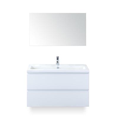 Vogue Badmeubelset 100 cm - Greeplijst in kleur - Wit Hoogglans - Keramische Wastafel Wit 1 kraangat - met Spiegel