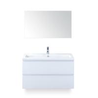 Vogue Badmeubelset 100 cm - Greeplijst in kleur - Wit Hoogglans - Keramische Wastafel Wit 1 kraangat - met Spiegel - thumbnail