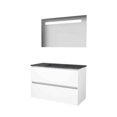 Basic-Line Economic 46 Badkamermeubelset - 100 x 46 cm - Greeploos - 2 Lades - Hardstenen Wastafel - Zonder Kraangat - Spiegel met LED Verlichting - Ice White