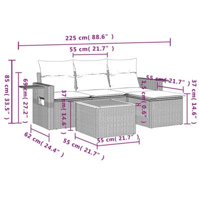 5-delige Loungeset met kussens poly rattan gemengd beige - thumbnail