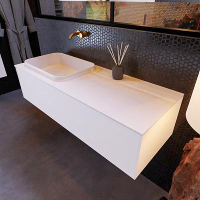 Badkamermeubelset Mondiaz Erin 120 cm met 1 Lade met RIDGE Wastafel Links Talc Zonder Kraangaten Greeploos Mat Carrara