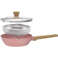 Sauteerpan - Geschikt voor alle kookplaten inclusief inductie - ARTHUR MARTIN - AM0333 - Keramische coating - Ø 24 cm - Met deksel en roestvrijstalen mand - Roze - thumbnail