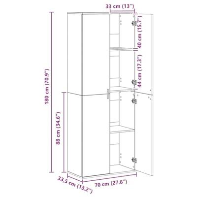 Hoge kast Zwart Eiken 70 x 33.5 x 180 cm Bewerkt hout