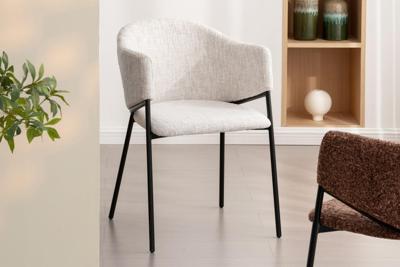 Design Stoel NOBLESSE beige chenille zwart metalen frame - 47578