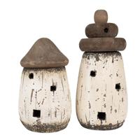 Clayre & Eef Decoratie Beeld Vuurtoren Ø 11x23 cm Wit Bruin Hout - thumbnail