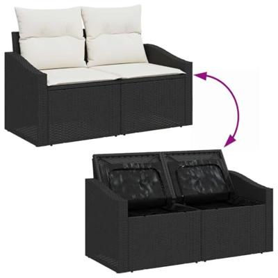 Tuinbankenset met opslag 9 pcs Zwart en Crème poly rattan
