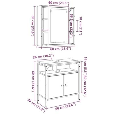 Badkamermeubelset 2 pcs Bruin 60 x 30 x 60 cm Bewerkt hout