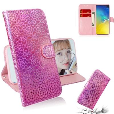 Voor Galaxy S10e effen kleur kleurrijke magnetische Buckle horizontale Flip PU lederen draagtas met houder & kaartsleuven & portemonnee & Lanyard (roz