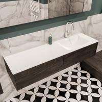 Mondiaz Lush Cloud badmeubel eiken Dark brown 150 cm 2 lades solid surface enkele spoelbak rechts 1 kraangat - thumbnail
