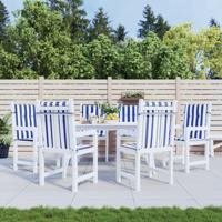 Stoelkussens 6 st lage rug gestreept stof wit en blauw - thumbnail