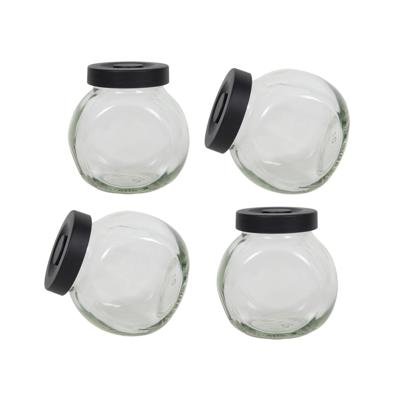 Kruidenpotje glas 4 stuks deksel mat zwart 175 ML