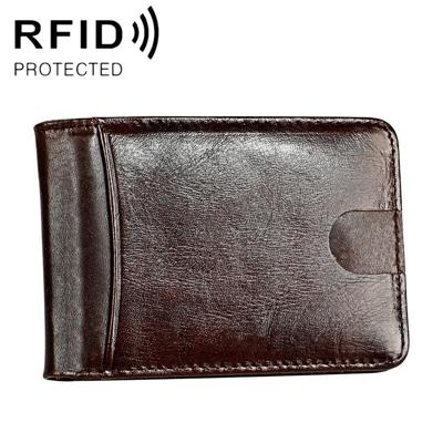 KB186 Antimagnetic RFID Mini Crazy Horse Texture Leather Billfold Card Wallet for Men and Women (Coffee)