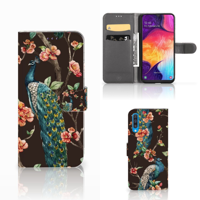 Samsung Galaxy A50 Telefoonhoesje met Pasjes Pauw met Bloemen - thumbnail