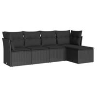 5-delige Loungeset met kussens poly rattan zwart - thumbnail
