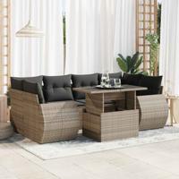 7-delige Loungeset met kussens poly rattan grijs - thumbnail