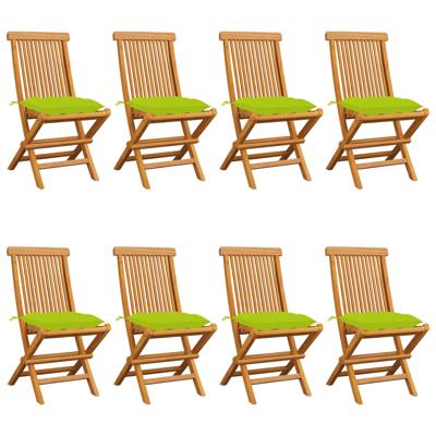 Tuinstoelen 8 st met heldergroene kussens massief teakhout