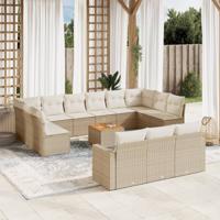 14-delige Loungeset met kussens poly rattan beige - thumbnail