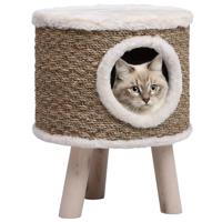 Kattenhuis met houten poten 41 cm zeegras - thumbnail