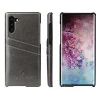 Fierre Shann retro olie Wax textuur PU lederen draagtas met kaartsleuven voor Galaxy Note 10 (zwart) - thumbnail