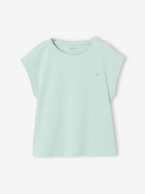 Effen Basics meisjesshirt met korte mouwen blauwgroen Effen Basics meisjesshirt met korte mouwen blauwgroen