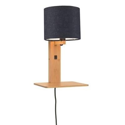 GOOD&MOJO Wandlamp 'Andes' Bamboe en Eco linnen, Met plank, kleur Denimblauw/Naturel