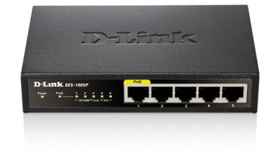 D-Link Switch 5 poorten Ethernet 10/100 Mbps met POE ideaal voor het delen van verbinding en netwerk Small Office Home Office (DES-1005P)