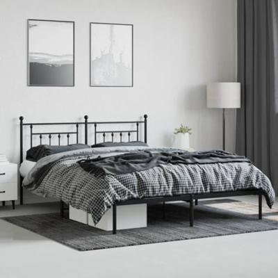 Bedframe met hoofdbord metaal zwart 180x200 cm
