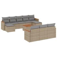 10-delige Loungeset met kussens poly rattan beige - thumbnail