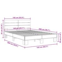 Bedframe bewerkt hout metaal sonoma eikenkleurig 150x200 cm - thumbnail