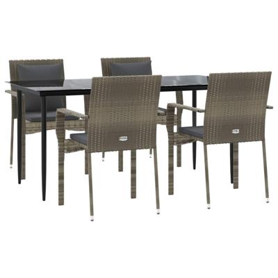 5-delige Tuinset met kussens poly rattan zwart en grijs