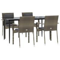 5-delige Tuinset met kussens poly rattan zwart en grijs - thumbnail
