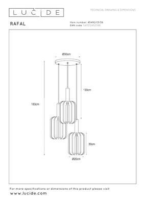 Lucide RAFAL - Hanglamp - Ø 50 cm - 3xE27 - Grijs