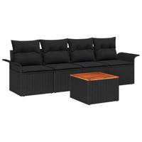 Tuinbankenset met kussen 5 pcs Zwart poly rattan - thumbnail